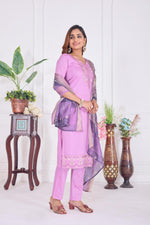 Thumbnail for Jyoti Fashion Women's Lavender Cotton Embroidered Designer Kurta Set with Dupatta
