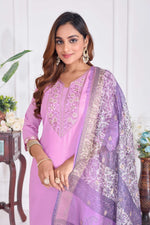 Thumbnail for Jyoti Fashion Women's Lavender Cotton Embroidered Designer Kurta Set with Dupatta