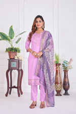 Thumbnail for Jyoti Fashion Women's Lavender Cotton Embroidered Designer Kurta Set with Dupatta