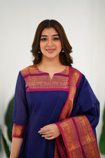 Thumbnail for Jyoti Fashion Women's Navy Blue Kanchi Cotton Zari Woven Designer Kurti with Dupatta