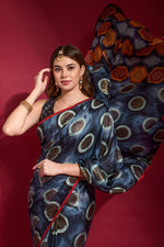 Thumbnail for Jyoti Fashion Women's Navy Blue Emboss Foil Printed Soft Silk Saree with Blouse - Distacart