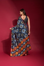 Thumbnail for Jyoti Fashion Women's Navy Blue Emboss Foil Printed Soft Silk Saree with Blouse - Distacart