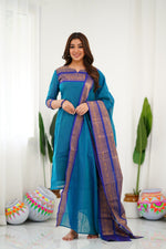 Thumbnail for Jyoti Fashion Women's Firozi Kanchi Cotton Zari Woven Designer Kurti with Dupatta