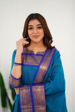Thumbnail for Jyoti Fashion Women's Firozi Kanchi Cotton Zari Woven Designer Kurti with Dupatta
