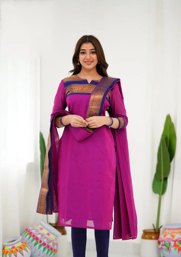 Jyoti Fashion Women's Pink Kanchi Cotton Zari Woven Designer Kurti with Dupatta