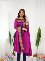 Thumbnail for Jyoti Fashion Women's Pink Kanchi Cotton Zari Woven Designer Kurti with Dupatta
