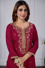 Thumbnail for Jyoti Fashion Women's Maroon Chanderi Cotton Embroidered Designer Kurta Set with Dupatta