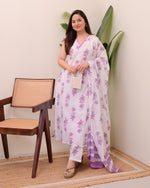 Thumbnail for Jyoti Fashion Women's Purple Rayon Slub Floral Printed Designer Kurta Set with Dupatta