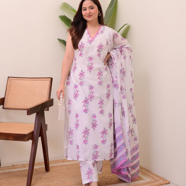 Jyoti Fashion Women's Purple Rayon Slub Floral Printed Designer Kurta Set with Dupatta - Distacart