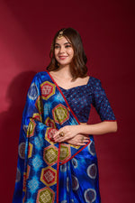 Thumbnail for Jyoti Fashion Women's Royal Blue Emboss Foil Printed Soft Silk Saree with Blouse - Distacart