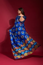 Thumbnail for Jyoti Fashion Women's Royal Blue Emboss Foil Printed Soft Silk Saree with Blouse - Distacart