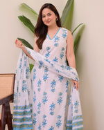 Thumbnail for Jyoti Fashion Women's Blue Rayon Slub Floral Printed Designer Kurta Set with Dupatta