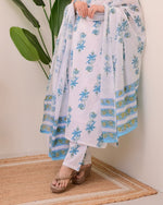 Thumbnail for Jyoti Fashion Women's Blue Rayon Slub Floral Printed Designer Kurta Set with Dupatta