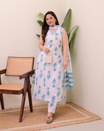 Thumbnail for Jyoti Fashion Women's Blue Rayon Slub Floral Printed Designer Kurta Set with Dupatta