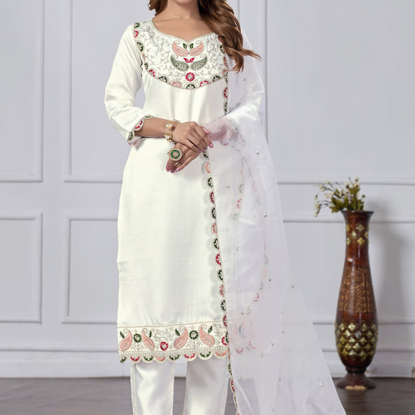 Jyoti Fashion Women's White Cotton Embroidered Designer Kurta Set with Dupatta - Distacart