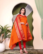 Thumbnail for Jyoti Fashion Women's Orange Kanchi Cotton Zari Woven Designer Kurti with Dupatta