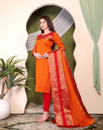Thumbnail for Jyoti Fashion Women's Orange Kanchi Cotton Zari Woven Designer Kurti with Dupatta