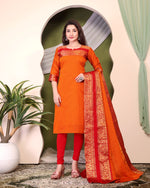 Thumbnail for Jyoti Fashion Women's Orange Kanchi Cotton Zari Woven Designer Kurti with Dupatta