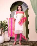 Thumbnail for Jyoti Fashion Women's White Kanchi Cotton Zari Woven Designer Kurti with Dupatta
