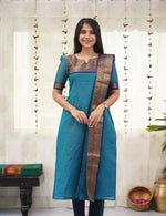Thumbnail for Jyoti Fashion Women's Firozi Kanchi Cotton Zari Woven Designer Kurti with Dupatta