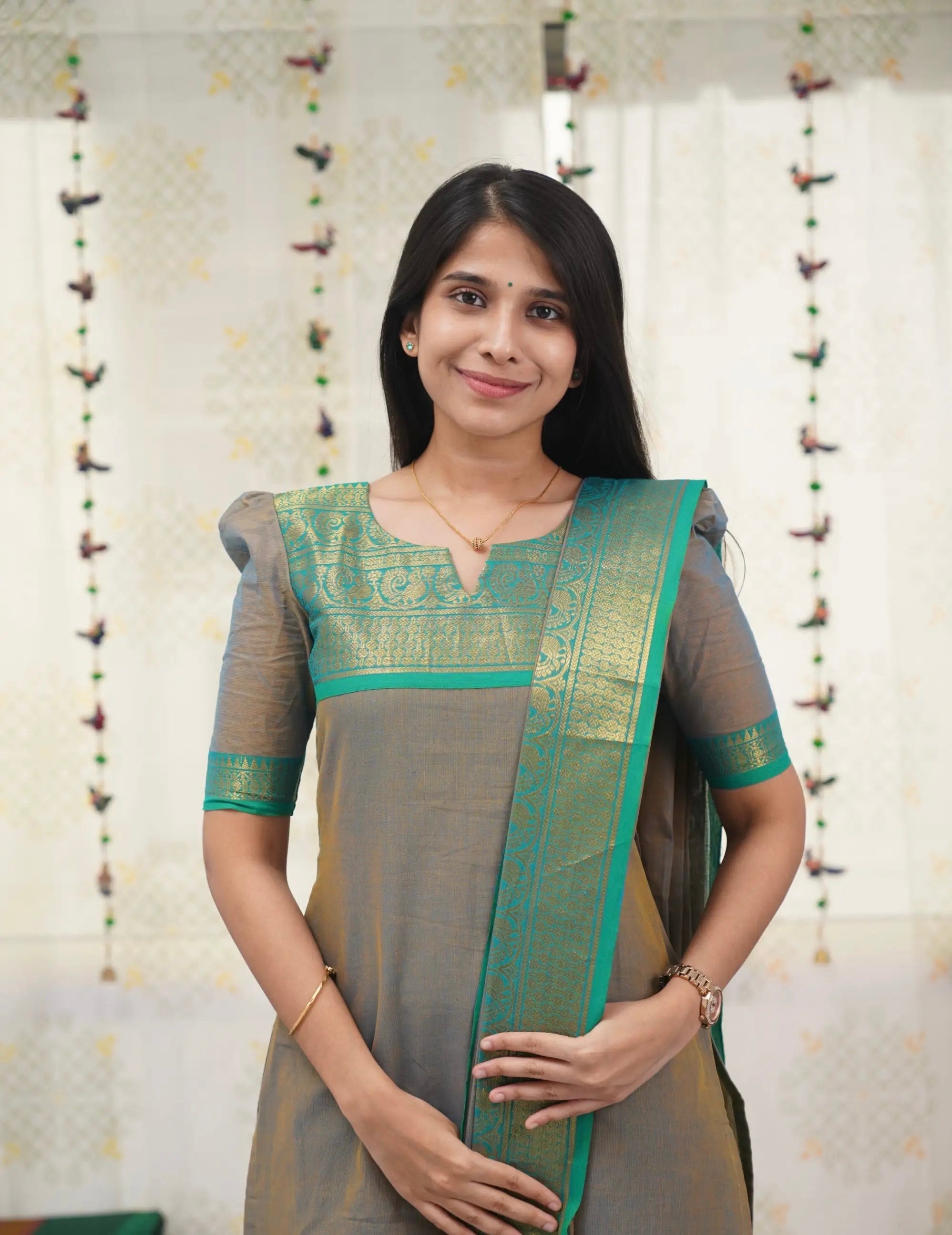 Jyoti Fashion Women's Grey Kanchi Cotton Zari Woven Designer Kurti with Dupatta
