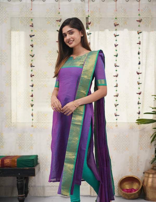 Jyoti Fashion Women's Purple Kanchi Cotton Zari Woven Designer Kurti with Dupatta