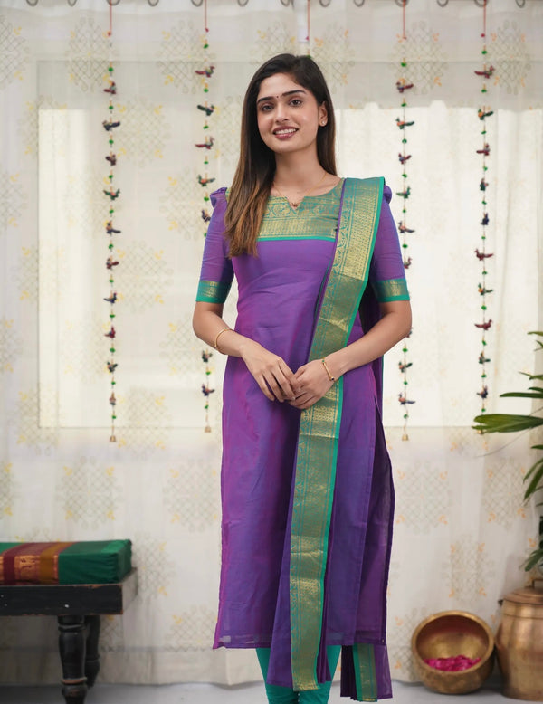 Jyoti Fashion Women's Purple Kanchi Cotton Zari Woven Designer Kurti with Dupatta