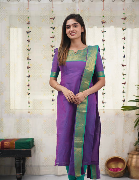 Jyoti Fashion Women's Purple Kanchi Cotton Zari Woven Designer Kurti with Dupatta