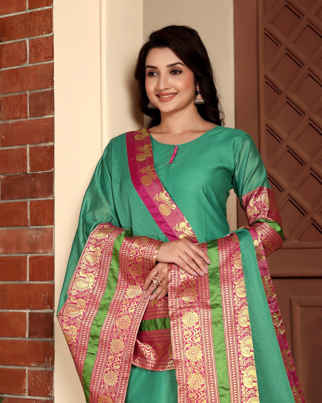 Jyoti Fashion Women's Rama Kanchi Cotton Jacquard Designer Kurta Set with Dupatta