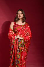 Thumbnail for Jyoti Fashion Women's Red Emboss Foil Printed Soft Silk Saree with Blouse - Distacart