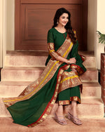 Thumbnail for Jyoti Fashion Women's Bottle Green Kanchi Cotton Jacquard Designer Kurta Set with Dupatta