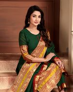 Thumbnail for Jyoti Fashion Women's Bottle Green Kanchi Cotton Jacquard Designer Kurta Set with Dupatta