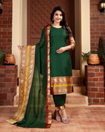 Thumbnail for Jyoti Fashion Women's Bottle Green Kanchi Cotton Jacquard Designer Kurta Set with Dupatta