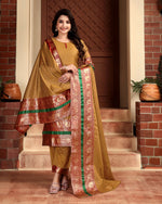 Thumbnail for Jyoti Fashion Women's Mustard Kanchi Cotton Jacquard Designer Kurta Set with Dupatta