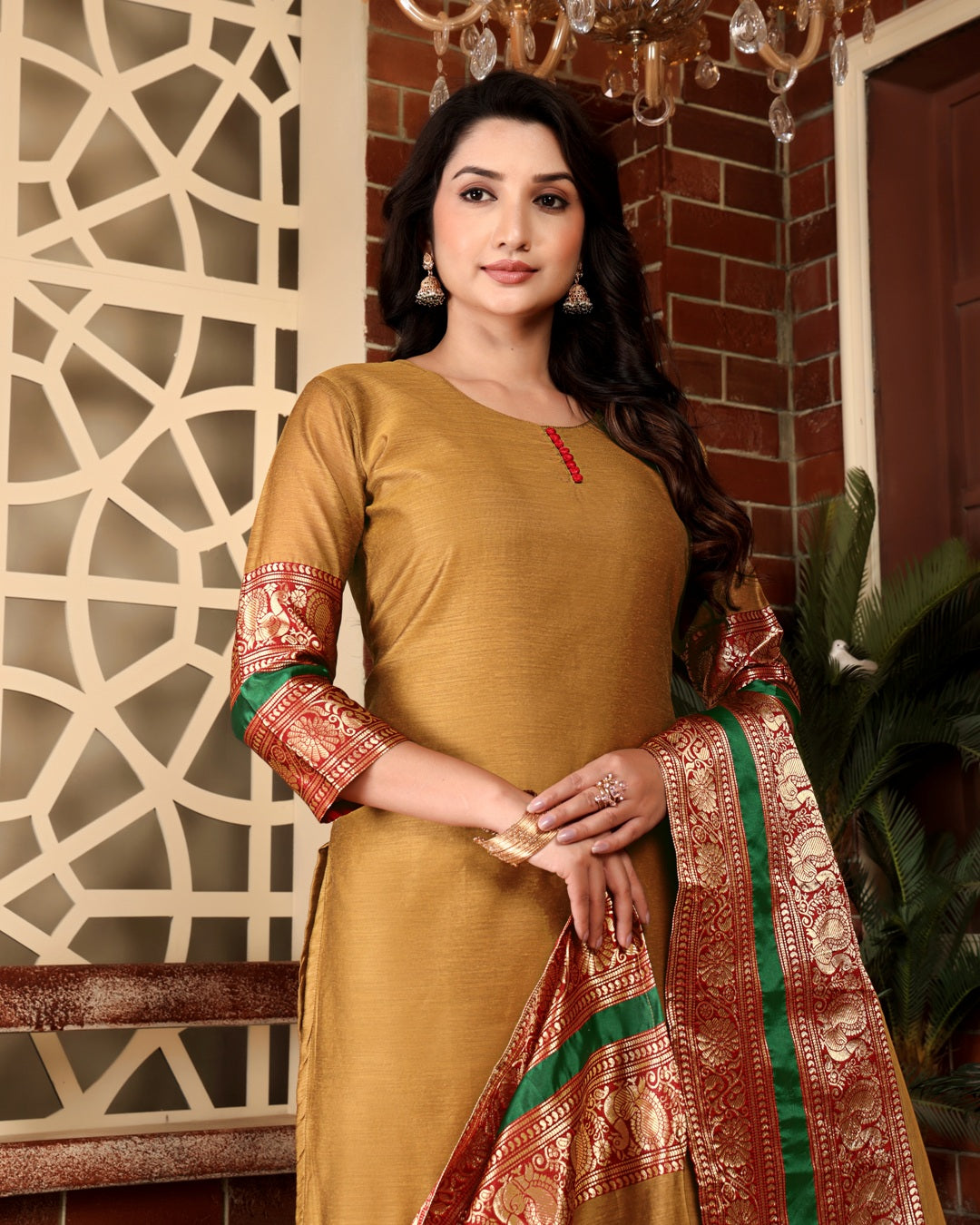 Jyoti Fashion Women's Mustard Kanchi Cotton Jacquard Designer Kurta Set with Dupatta