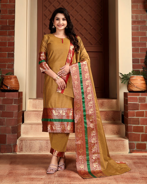 Jyoti Fashion Women's Mustard Kanchi Cotton Jacquard Designer Kurta Set with Dupatta