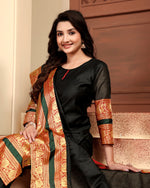 Thumbnail for Jyoti Fashion Women's Black Kanchi Cotton Jacquard Designer Kurta Set with Dupatta