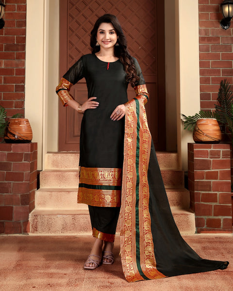Jyoti Fashion Women's Black Kanchi Cotton Jacquard Designer Kurta Set with Dupatta