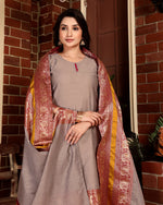 Thumbnail for Jyoti Fashion Women's Grey Kanchi Cotton Jacquard Designer Kurta Set with Dupatta