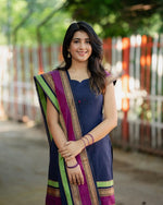 Thumbnail for Jyoti Fashion Women's Navy Blue Kanchi Cotton Zari Woven Designer Kurti with Dupatta