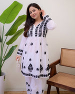 Thumbnail for Jyoti Fashion Women's White Rayon Slub Embroidered Designer Kurti with Plazo