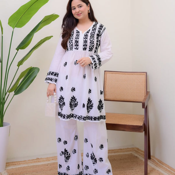 Jyoti Fashion Women's White Rayon Slub Embroidered Designer Kurti with Plazo - Distacart