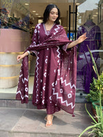 Thumbnail for Jyoti Fashion Women's Wine Rayon Slub Printed Designer Kurta Set with Dupatta