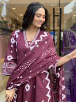 Thumbnail for Jyoti Fashion Women's Wine Rayon Slub Printed Designer Kurta Set with Dupatta