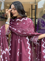 Thumbnail for Jyoti Fashion Women's Wine Rayon Slub Printed Designer Kurta Set with Dupatta