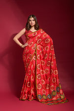 Thumbnail for Jyoti Fashion Women's Red Emboss Foil Printed Soft Silk Saree with Blouse - Distacart