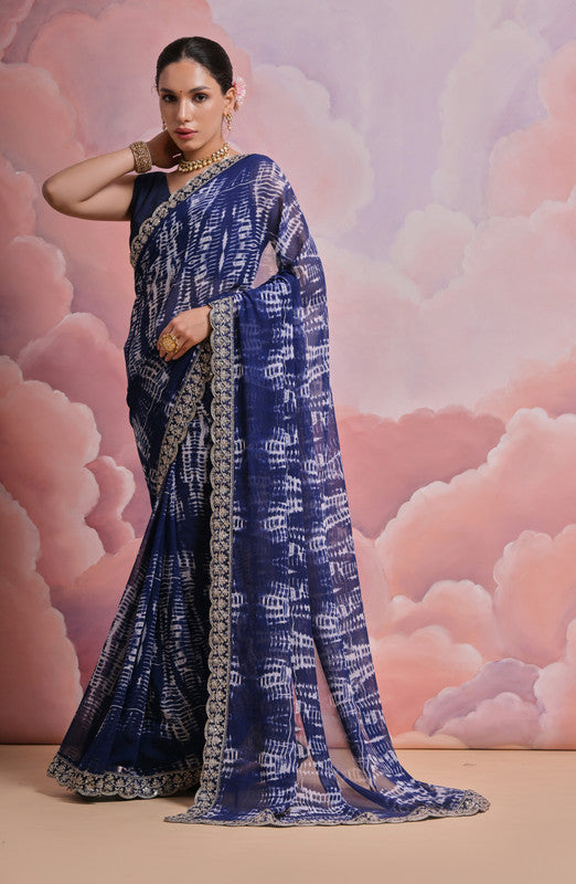 Jyoti Fashion Women's Blue Sequence with Zari Codding Georgette Saree with Blouse - Distacart