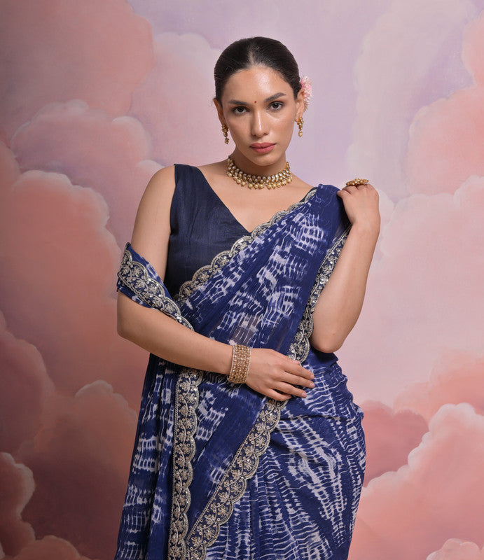 Jyoti Fashion Women's Blue Sequence with Zari Codding Georgette Saree with Blouse - Distacart