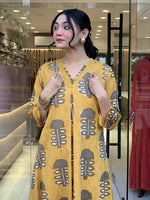 Thumbnail for Jyoti Fashion Women's Yellow Rayon Slub Printed Designer Kurta Set with Dupatta