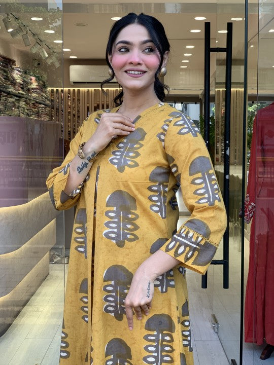 Jyoti Fashion Women's Yellow Rayon Slub Printed Designer Kurta Set with Dupatta